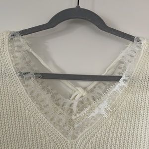 Etsy Off White Crew Neck Sweater with Lace Neckline